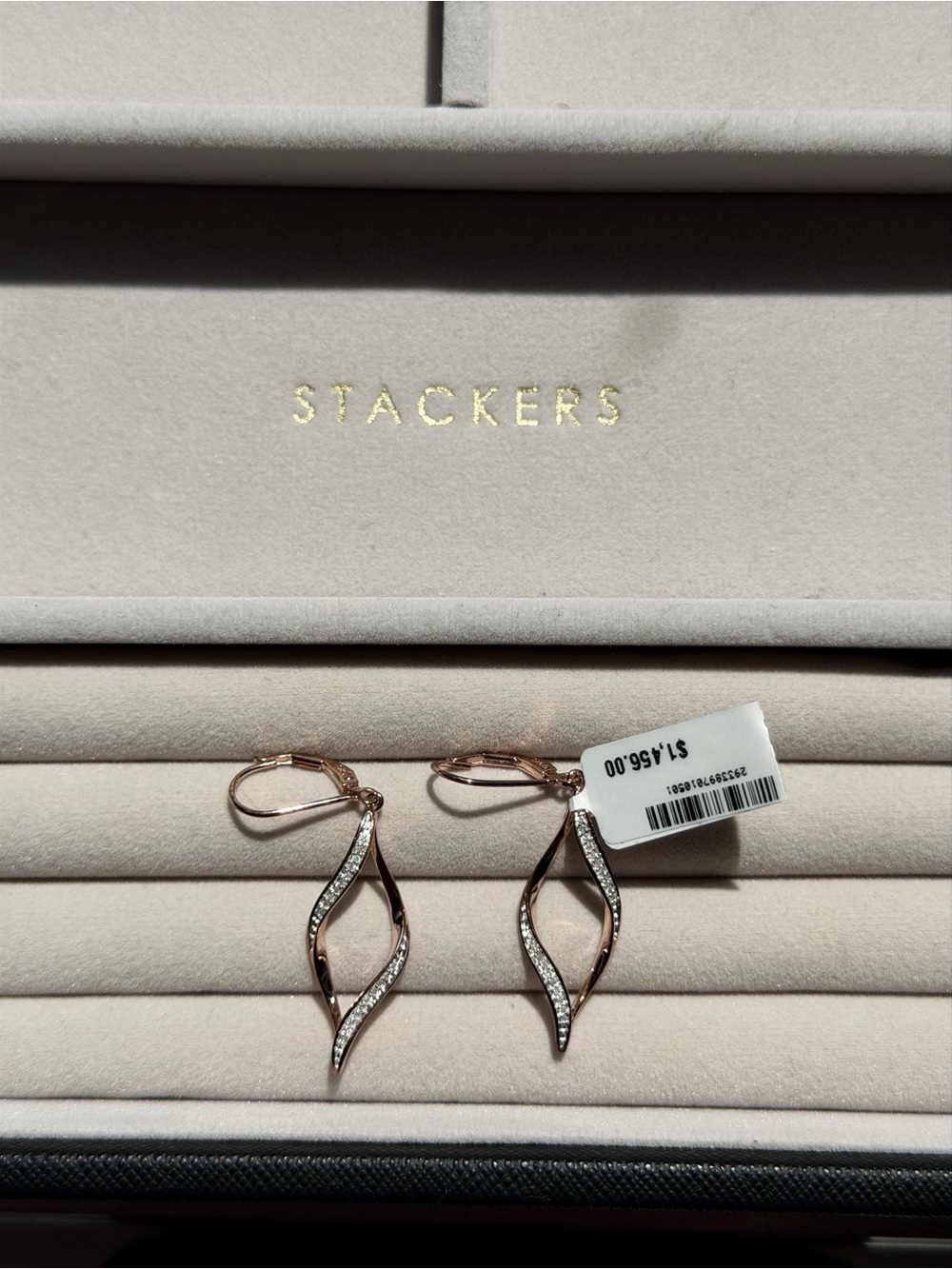 Natural Diamond Twist Leaf Drop Earrings 14K Rose Gold over 925 Silver Leverback